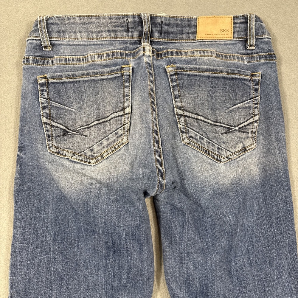 BKE Payton Mid Rise Straight Jeans Dark Wash 27x33.5 Stretch Denim WHISKERING